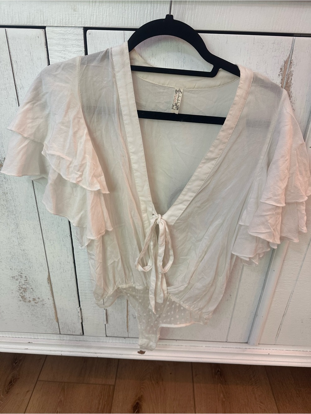 Free People Cream Ruffle Tie-Front Blouse